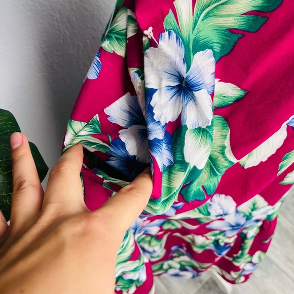 Jade Fashions Hawaiian Tropical Hibiscus Floral Fuchsia Midi MuuMuu Dress - Picture 3 of 8